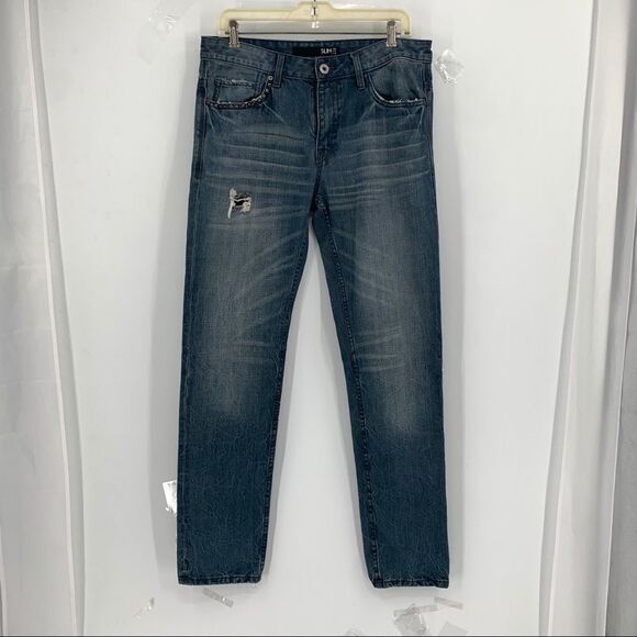 Rocawear Slimfit Men's Distressed Studded Straight Leg Moto Jeans P 1975 - Picture 1 of 13